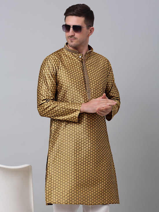 Men's Mustard Collar Embroidered Kurta.-KO-5002Mustard