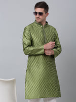 Men's Olive Green Collar Embroidered Kurta.-KO-5002Olive