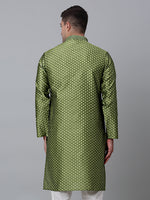 Men's Olive Green Collar Embroidered Kurta.-KO-5002Olive