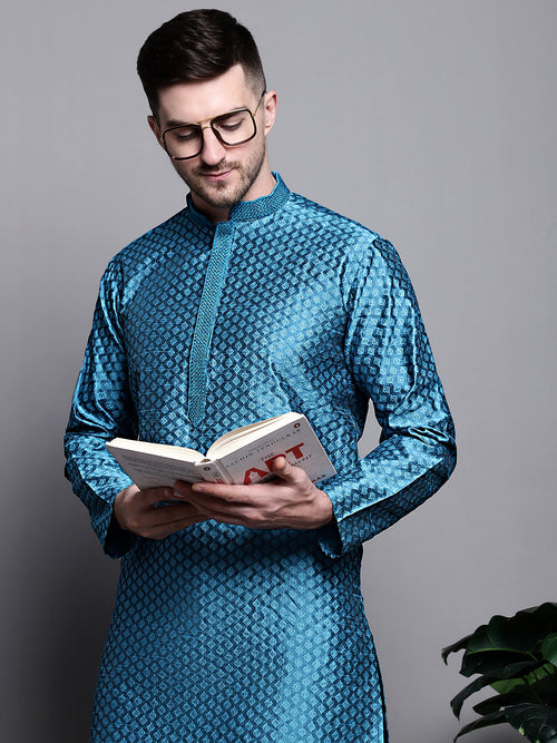 Woven Design Kurtas-KO-5002Peacock