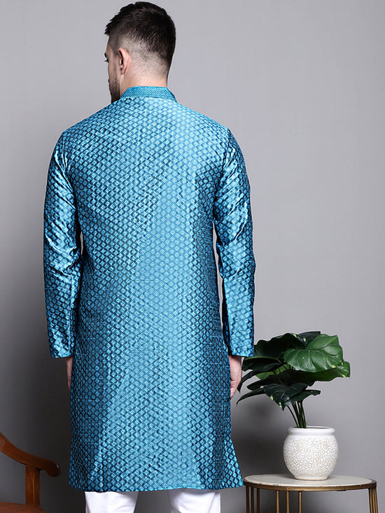 Woven Design Kurtas-KO-5002Peacock