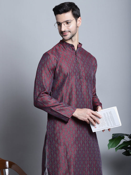 Men Maroon Woven Design Kurtas-KO-5003Maroon