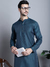 Men Navy Blue Woven Design Kurtas-KO-5003Navy