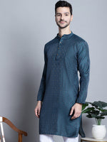 Men Navy Blue Woven Design Kurtas-KO-5003Navy