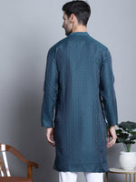 Men Navy Blue Woven Design Kurtas-KO-5003Navy