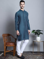 Men Navy Blue Woven Design Kurtas-KO-5003Navy