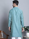 Men Blue Woven Design Kurtas-KO-5003Sky