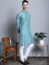 Men Blue Woven Design Kurtas-KO-5003Sky