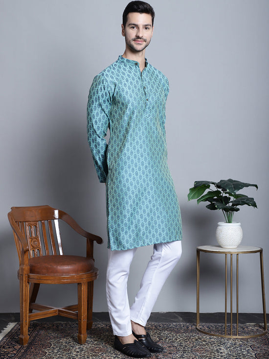 Men Blue Woven Design Kurtas-KO-5003Sky