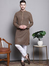 Sequin Embroidered Pure Cotton Kurtas-KO-5004Brown