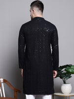 Sequin Embroidered Pure Cotton Kurtas-KO-5006Black