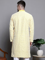 Sequin Embroidered Silk Blend Kurtas-KO-5007Yellow