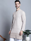 Men's Chikankari Embroidered Kurtas.-KO-5009Beige