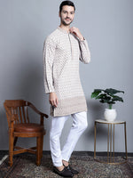 Men's Chikankari Embroidered Kurtas.-KO-5009Beige