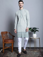 Men's Chikankari Embroidered Kurtas.-KO-5009Blue