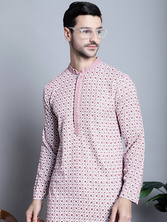 Men's Chikankari Embroidered Kurtas.-KO-5009Pink