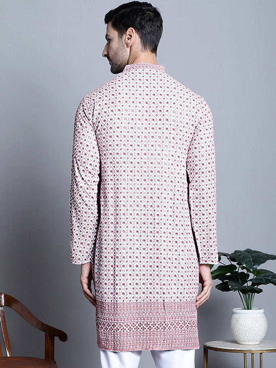 Men's Chikankari Embroidered Kurtas.-KO-5009Pink