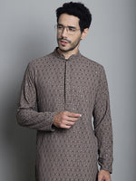 Men's Chikankari Embroidered and Sequence Kurtas-KO-5010Brown