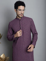 Men's Chikankari Embroidered and Sequence Kurtas-KO-5010Purple