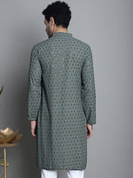 Men's Chikankari Embroidered and Sequence Kurtas-KO-5010Sea-Green