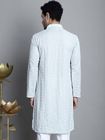 Men's Chikankari Embroidered and Sequence Kurtas-KO-5011Light-Grey