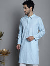 Men's Chikankari Embroidered and Sequence Kurtas-KO-5011Sky