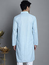 Men's Chikankari Embroidered and Sequence Kurtas-KO-5011Sky