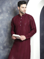 Men's Sequins Chikankari Embroidered Kurtas-KO-5015Purple