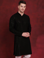 Sequins Chikankari Kurtas for Mens-KO-5018Black