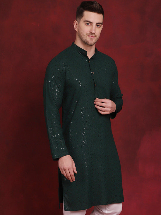 Sequins Chikankari Kurtas for Mens-KO-5018Olive