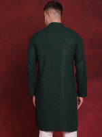 Sequins Chikankari Kurtas for Mens-KO-5018Olive