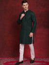 Sequins Chikankari Kurtas for Mens-KO-5018Olive