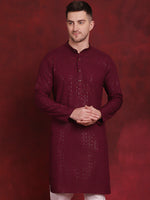 Sequins Chikankari Kurtas for Mens-KO-5018Purple