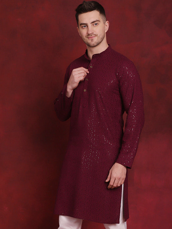 Sequins Chikankari Kurtas for Mens-KO-5018Purple