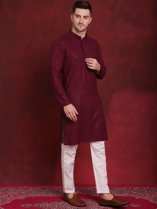 Sequins Chikankari Kurtas for Mens-KO-5018Purple