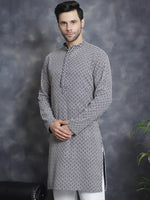 Sequin Embroidered Pure Cotton Kurtas-KO-5028Navy