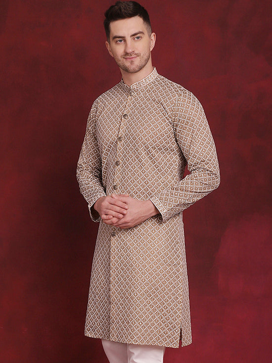 Sequin Chikankari Front Open Kurtas-KO-5029Beige