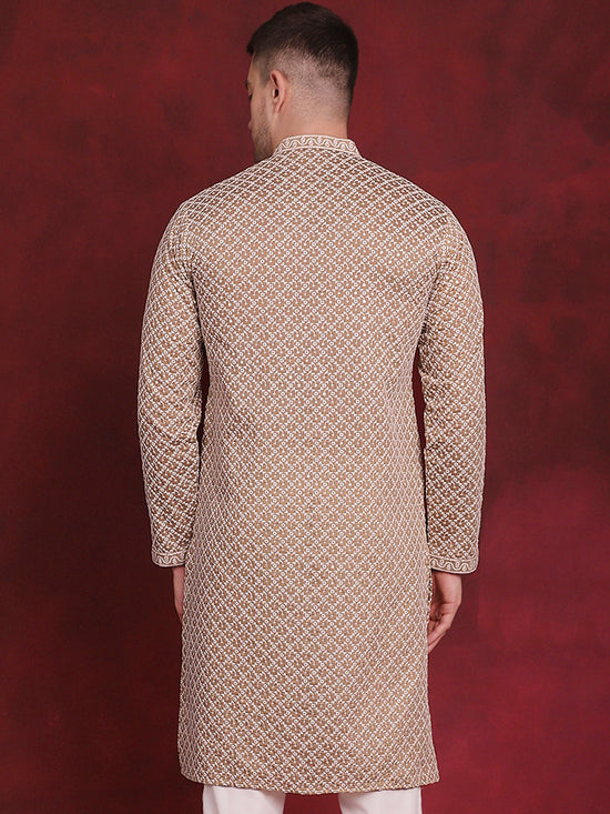 Sequin Chikankari Front Open Kurtas-KO-5029Beige