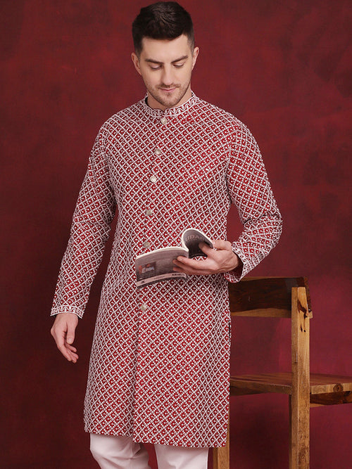 Sequin Chikankari Front Open Kurtas-KO-5029Maroon