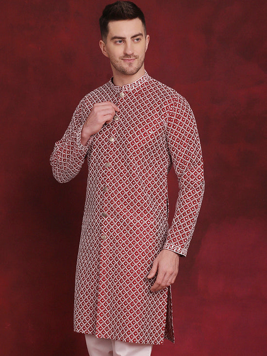 Sequin Chikankari Front Open Kurtas-KO-5029Maroon