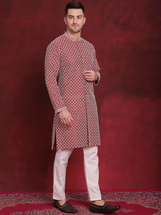 Sequin Chikankari Front Open Kurtas-KO-5029Maroon