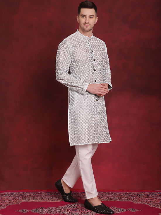 Sequin Chikankari Front Open Kurtas-KO-5029Sky