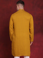 Sequins Embroidered Kurtas for Men-KO-5030Mustard