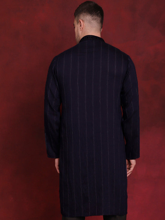 Sequins Embroidered Kurtas for Men-KO-5030Navy