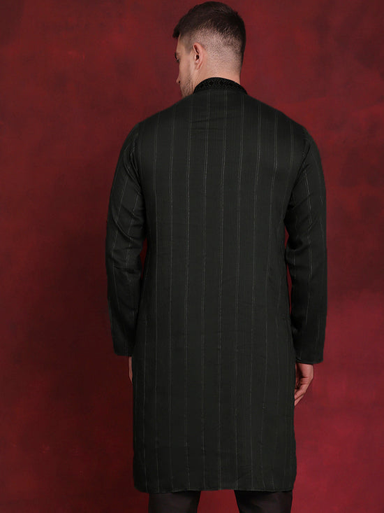 Sequins Embroidered Kurtas for Men-KO-5030Olive