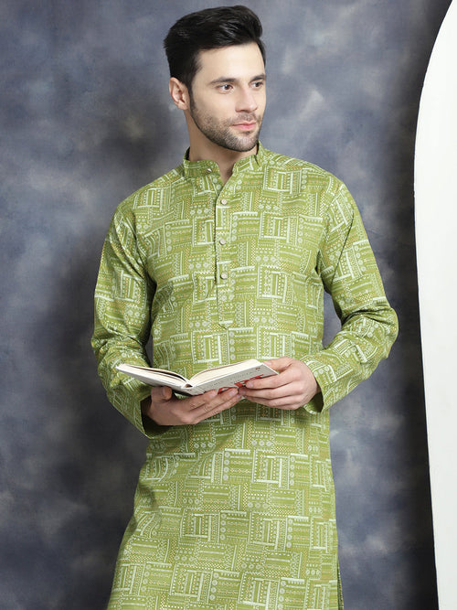 Men's Printed Kurtas-KO-5031Olive