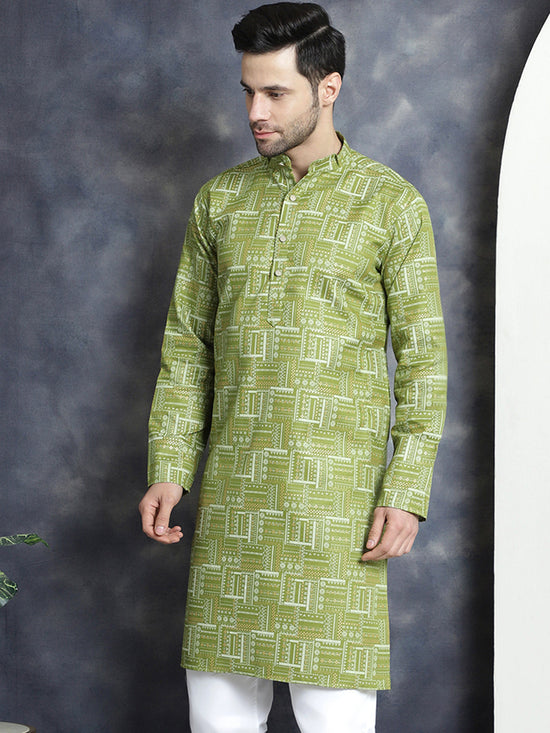 Men's Printed Kurtas-KO-5031Olive