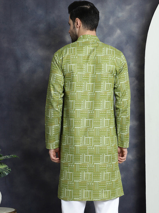 Men's Printed Kurtas-KO-5031Olive