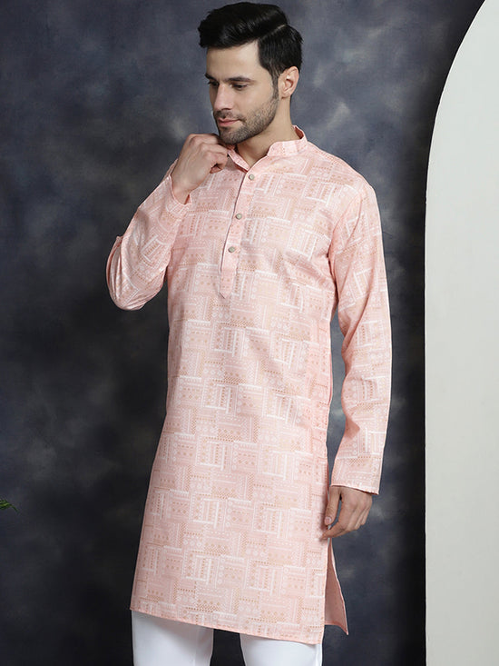 Men's Printed Kurtas-KO-5031Peach