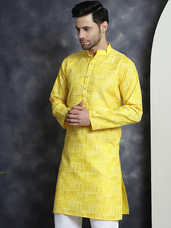 Men's Printed Kurtas-KO-5031Yellow